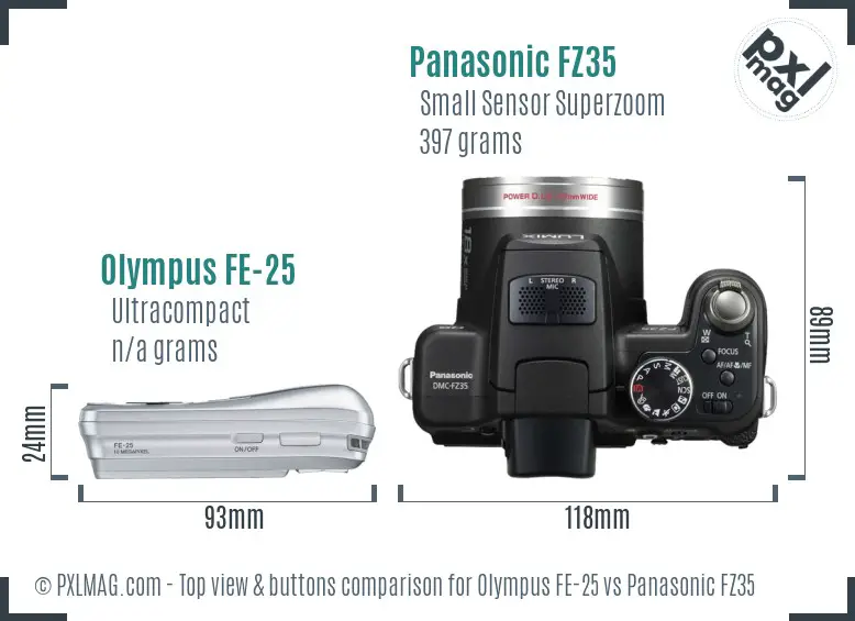 Olympus FE-25 vs Panasonic FZ35 top view buttons comparison