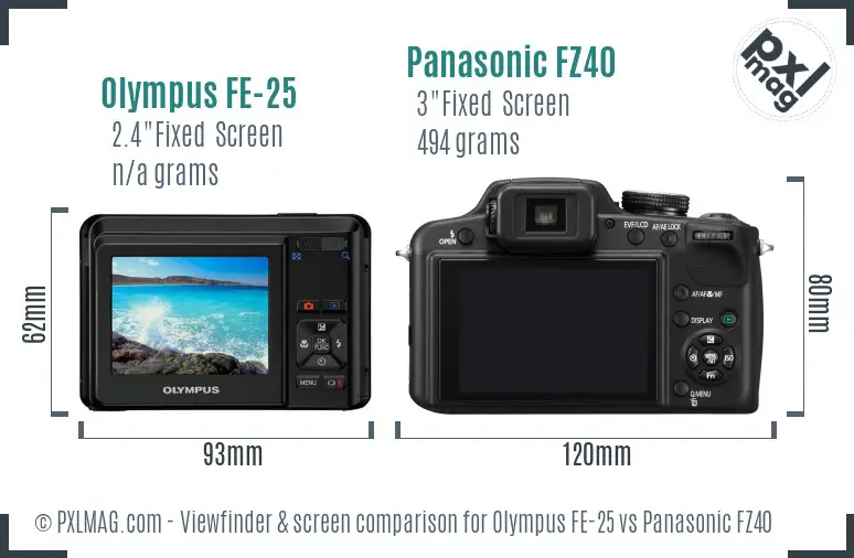 Olympus FE-25 vs Panasonic FZ40 Screen and Viewfinder comparison