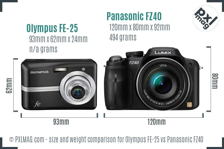 Olympus FE-25 vs Panasonic FZ40 size comparison