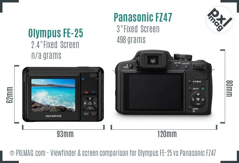 Olympus FE-25 vs Panasonic FZ47 Screen and Viewfinder comparison Olympus FE-25 vs Panasonic FZ47 Screen and Viewfinder comparison