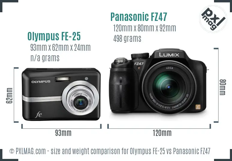 Olympus FE-25 vs Panasonic FZ47 size comparison