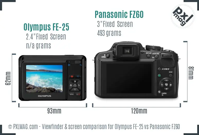 Olympus FE-25 vs Panasonic FZ60 Screen and Viewfinder comparison