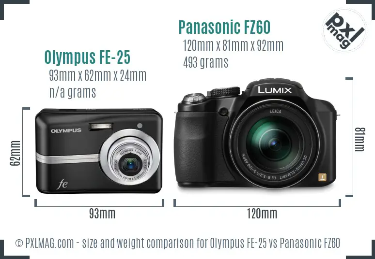 Olympus FE-25 vs Panasonic FZ60 size comparison