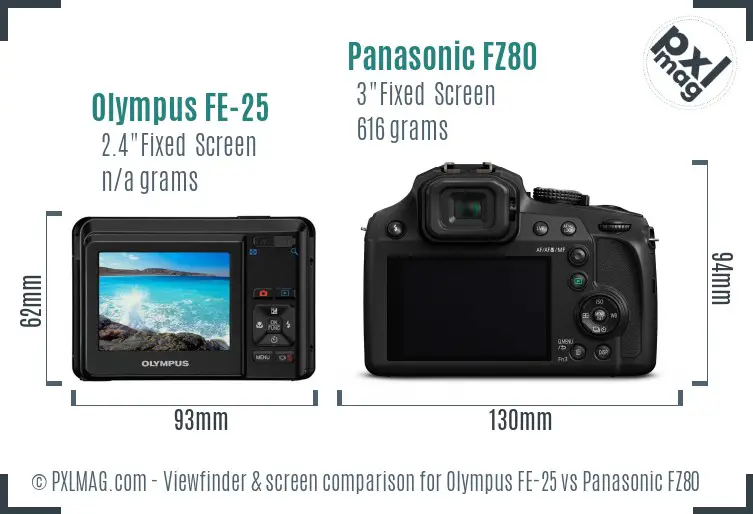 Olympus FE-25 vs Panasonic FZ80 Screen and Viewfinder comparison