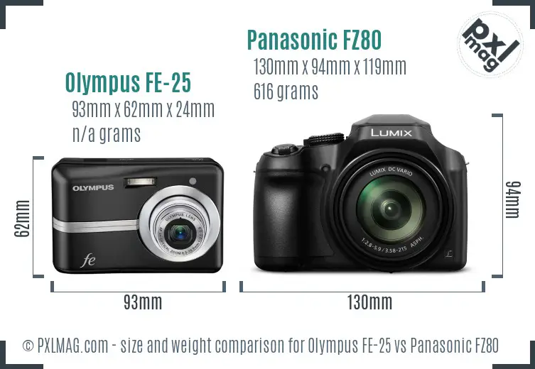 Olympus FE-25 vs Panasonic FZ80 size comparison