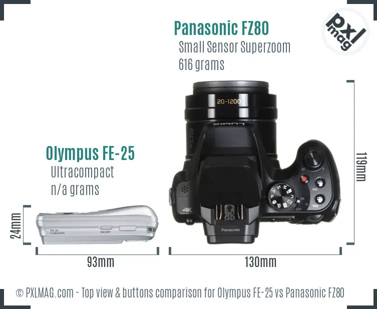 Olympus FE-25 vs Panasonic FZ80 top view buttons comparison