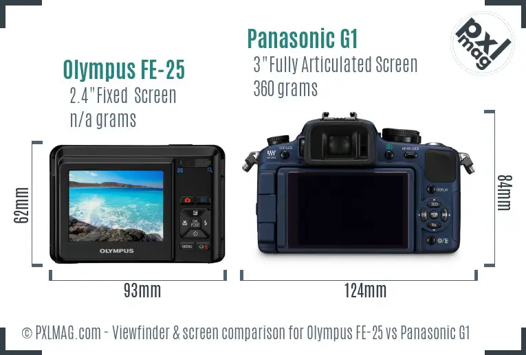 Olympus FE-25 vs Panasonic G1 Screen and Viewfinder comparison