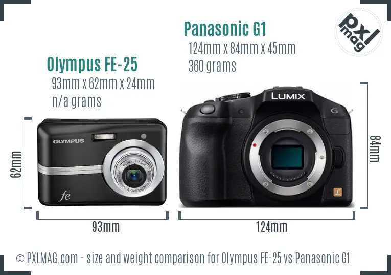 Olympus FE-25 vs Panasonic G1 size comparison