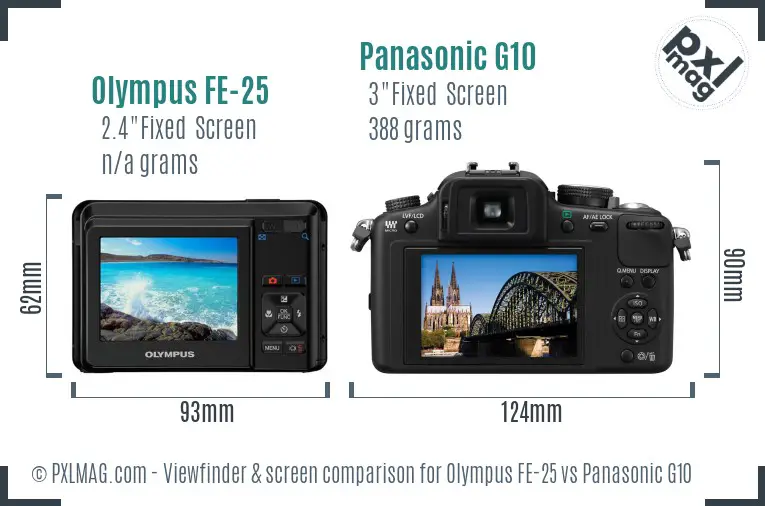 Olympus FE-25 vs Panasonic G10 Screen and Viewfinder comparison
