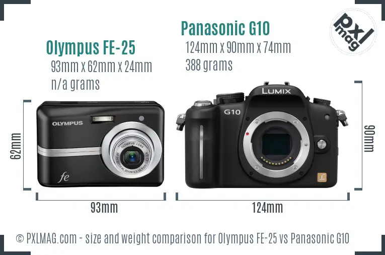 Olympus FE-25 vs Panasonic G10 size comparison