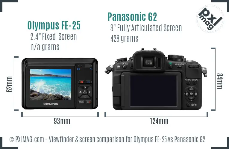 Olympus FE-25 vs Panasonic G2 Screen and Viewfinder comparison
