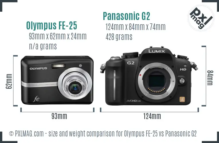 Olympus FE-25 vs Panasonic G2 size comparison