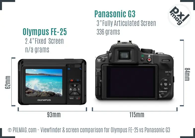 Olympus FE-25 vs Panasonic G3 Screen and Viewfinder comparison