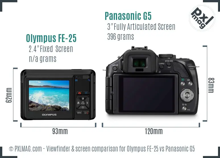 Olympus FE-25 vs Panasonic G5 Screen and Viewfinder comparison