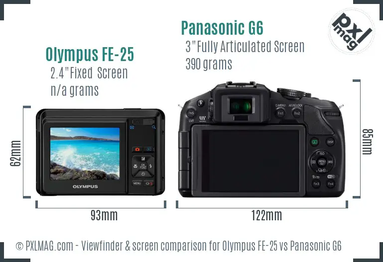 Olympus FE-25 vs Panasonic G6 Screen and Viewfinder comparison