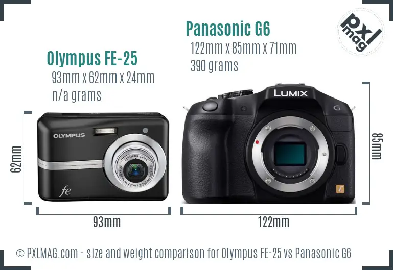 Olympus FE-25 vs Panasonic G6 size comparison