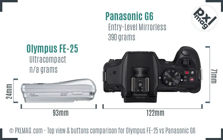 Olympus FE-25 vs Panasonic G6 top view buttons comparison