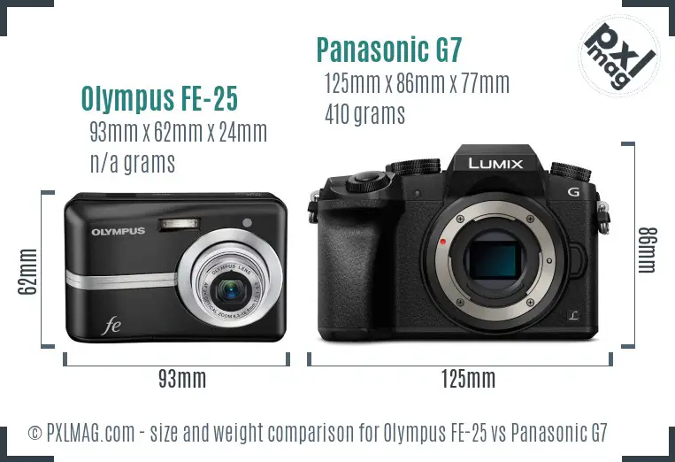 Olympus FE-25 vs Panasonic G7 size comparison