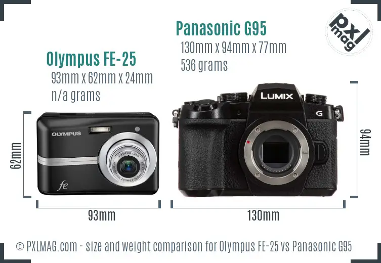 Olympus FE-25 vs Panasonic G95 size comparison