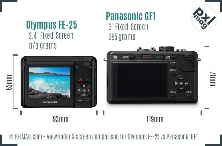 Olympus FE-25 vs Panasonic GF1 Screen and Viewfinder comparison