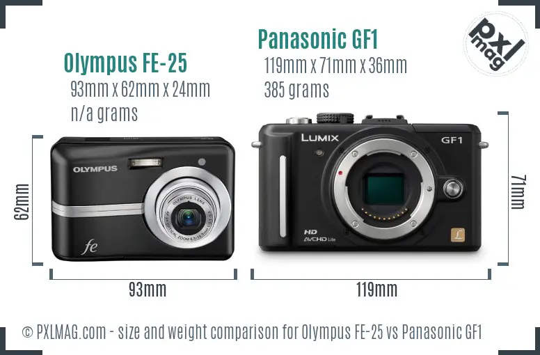 Olympus FE-25 vs Panasonic GF1 size comparison
