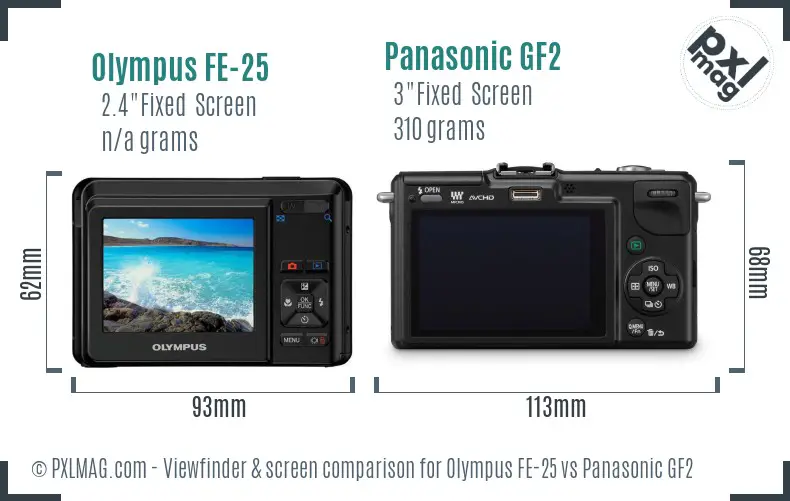 Olympus FE-25 vs Panasonic GF2 Screen and Viewfinder comparison
