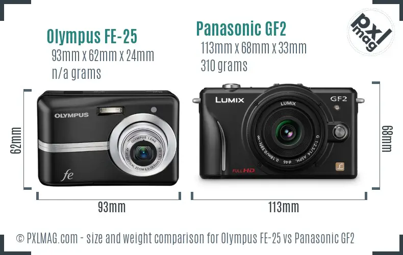 Olympus FE-25 vs Panasonic GF2 size comparison