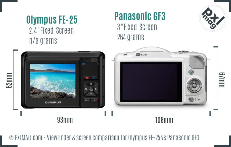 Olympus FE-25 vs Panasonic GF3 Screen and Viewfinder comparison