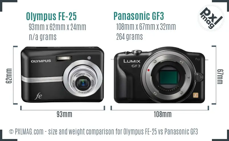 Olympus FE-25 vs Panasonic GF3 size comparison