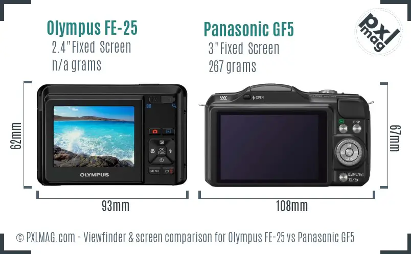 Olympus FE-25 vs Panasonic GF5 Screen and Viewfinder comparison