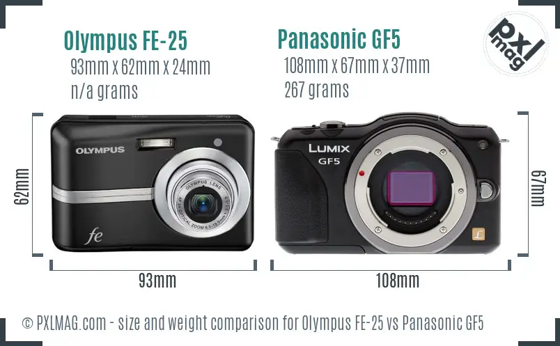 Olympus FE-25 vs Panasonic GF5 size comparison