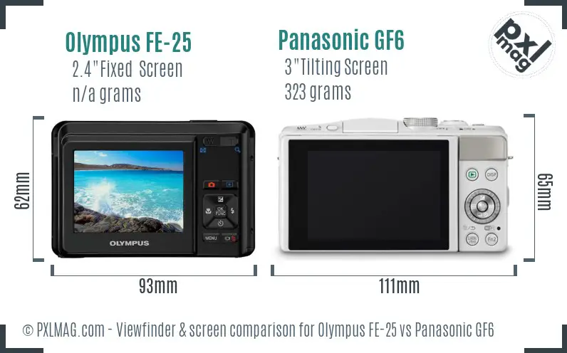 Olympus FE-25 vs Panasonic GF6 Screen and Viewfinder comparison