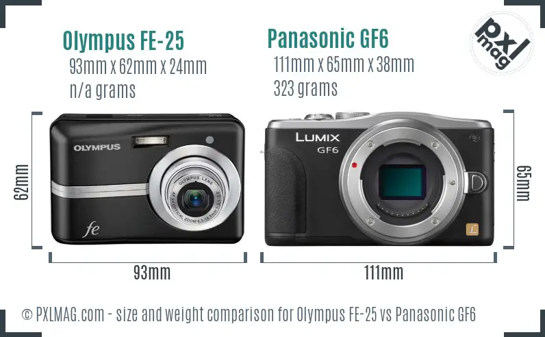 Olympus FE-25 vs Panasonic GF6 size comparison