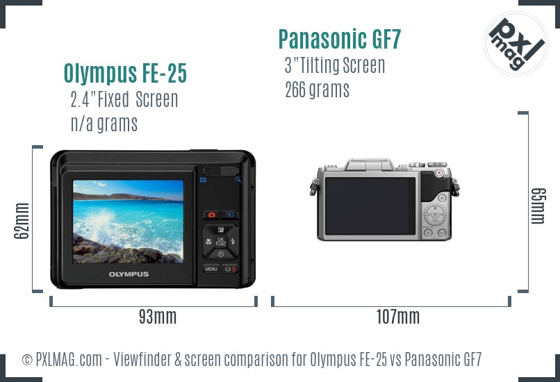 Olympus FE-25 vs Panasonic GF7 Screen and Viewfinder comparison