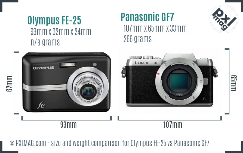 Olympus FE-25 vs Panasonic GF7 size comparison