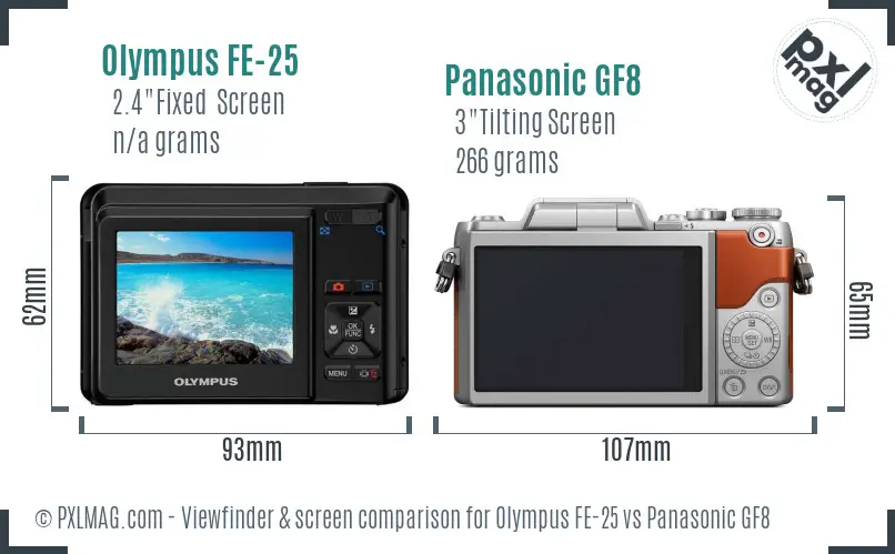 Olympus FE-25 vs Panasonic GF8 Screen and Viewfinder comparison