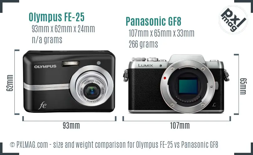 Olympus FE-25 vs Panasonic GF8 size comparison