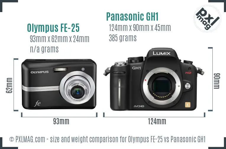 Size and ergonomics comparison: Olympus FE-25 vs Panasonic GH1