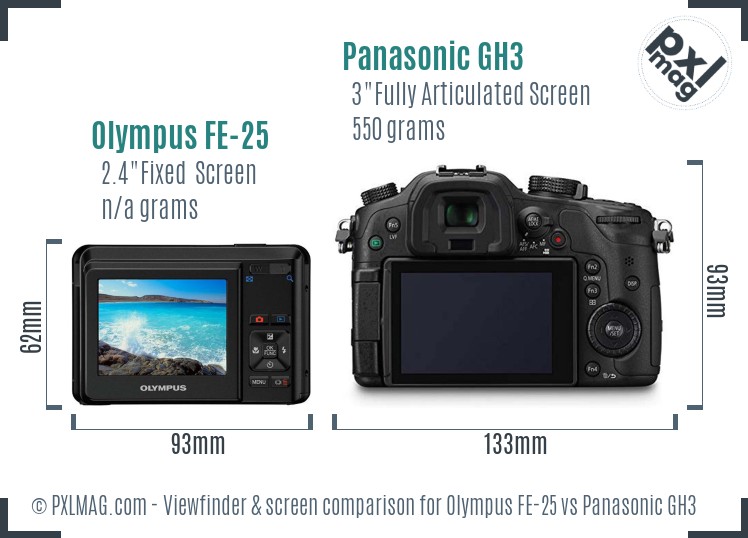 Olympus FE-25 vs Panasonic GH3 Screen and Viewfinder comparison