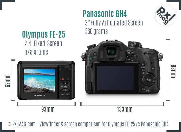 Olympus FE-25 vs Panasonic GH4 Screen and Viewfinder comparison