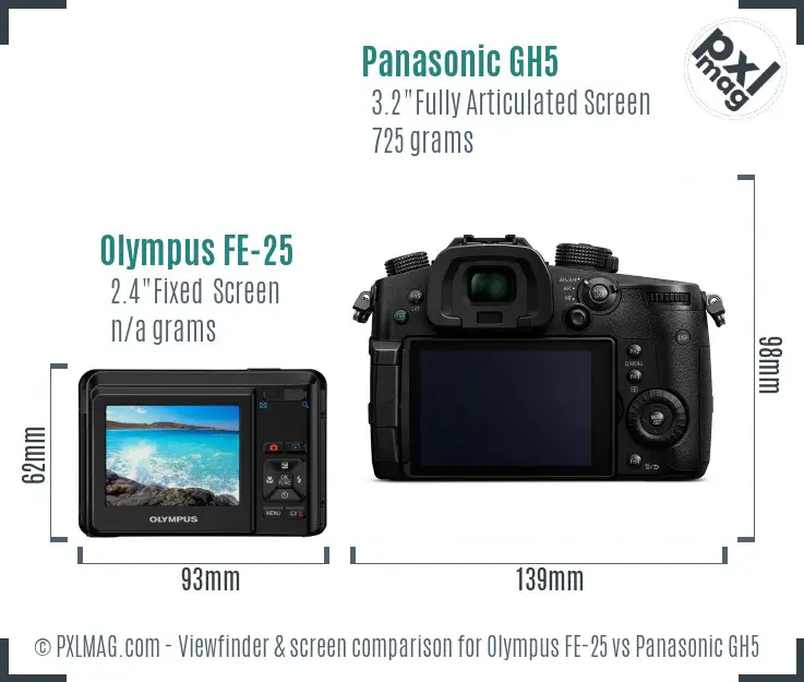 Olympus FE-25 vs Panasonic GH5 Screen and Viewfinder comparison
