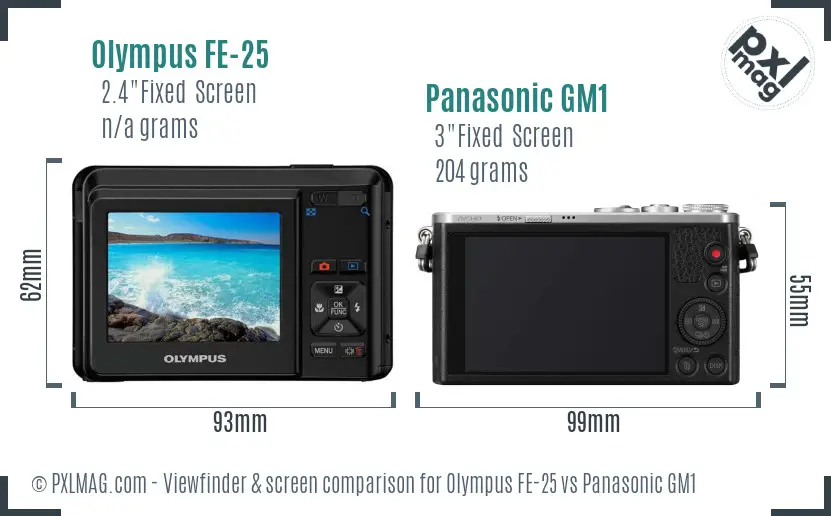 Olympus FE-25 vs Panasonic GM1 Screen and Viewfinder comparison