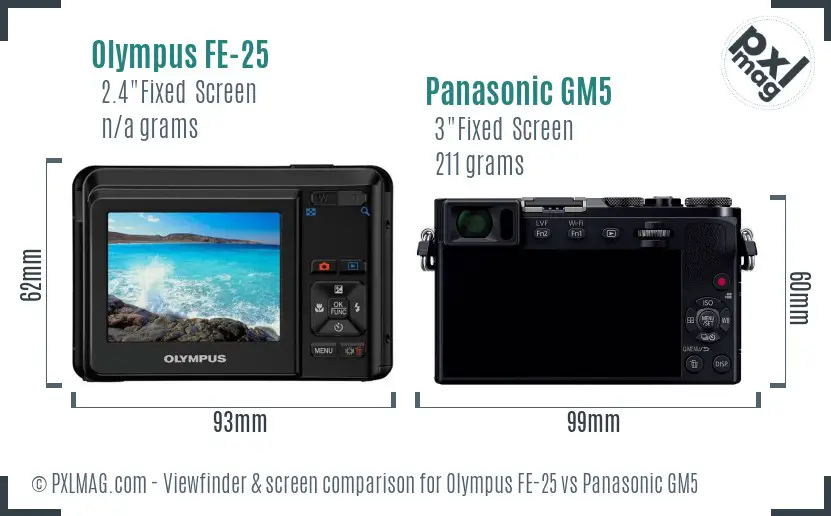 Olympus FE-25 vs Panasonic GM5 Screen and Viewfinder comparison Olympus FE-25 vs Panasonic GM5 Screen and Viewfinder comparison