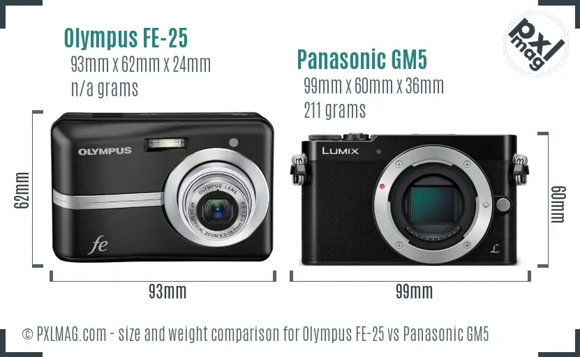 Olympus FE-25 vs Panasonic GM5 size comparison Olympus FE-25 vs Panasonic GM5 size comparison