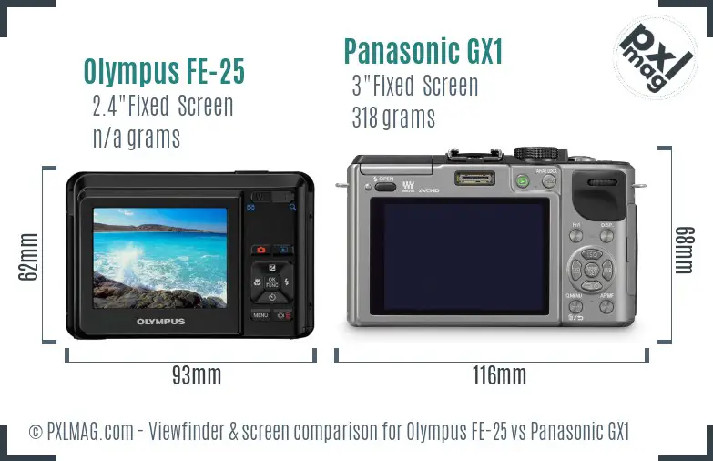 Olympus FE-25 vs Panasonic GX1 Screen and Viewfinder comparison Olympus FE-25 vs Panasonic GX1 Screen and Viewfinder comparison