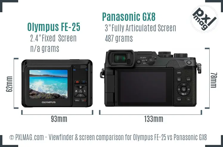 Olympus FE-25 vs Panasonic GX8 Screen and Viewfinder comparison