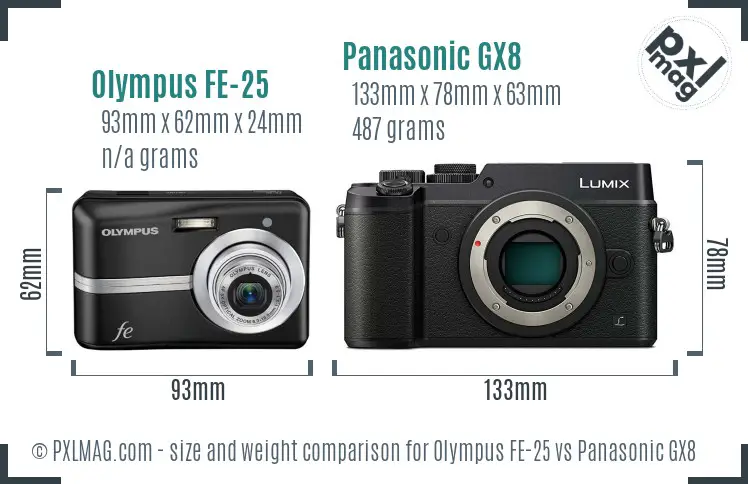 Olympus FE-25 vs Panasonic GX8 size comparison