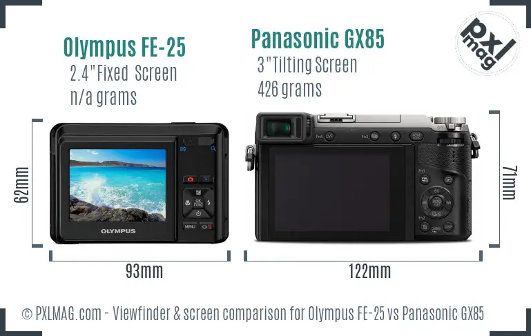 Olympus FE-25 vs Panasonic GX85 Screen and Viewfinder comparison Olympus FE-25 vs Panasonic GX85 Screen and Viewfinder comparison