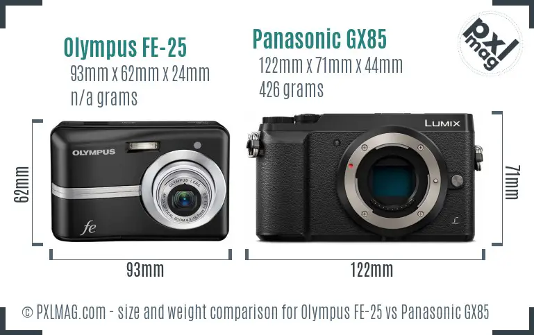 Olympus FE-25 vs Panasonic GX85 size comparison Olympus FE-25 vs Panasonic GX85 size comparison