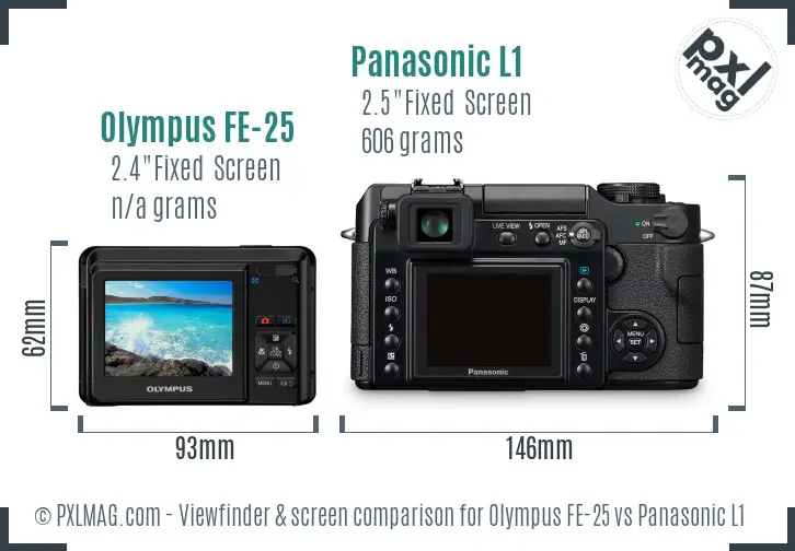 Olympus FE-25 vs Panasonic L1 Screen and Viewfinder comparison